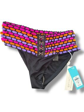 Beach Bunny Kira Black Pink Orange Purple High Waist Bikini Bottom Size S